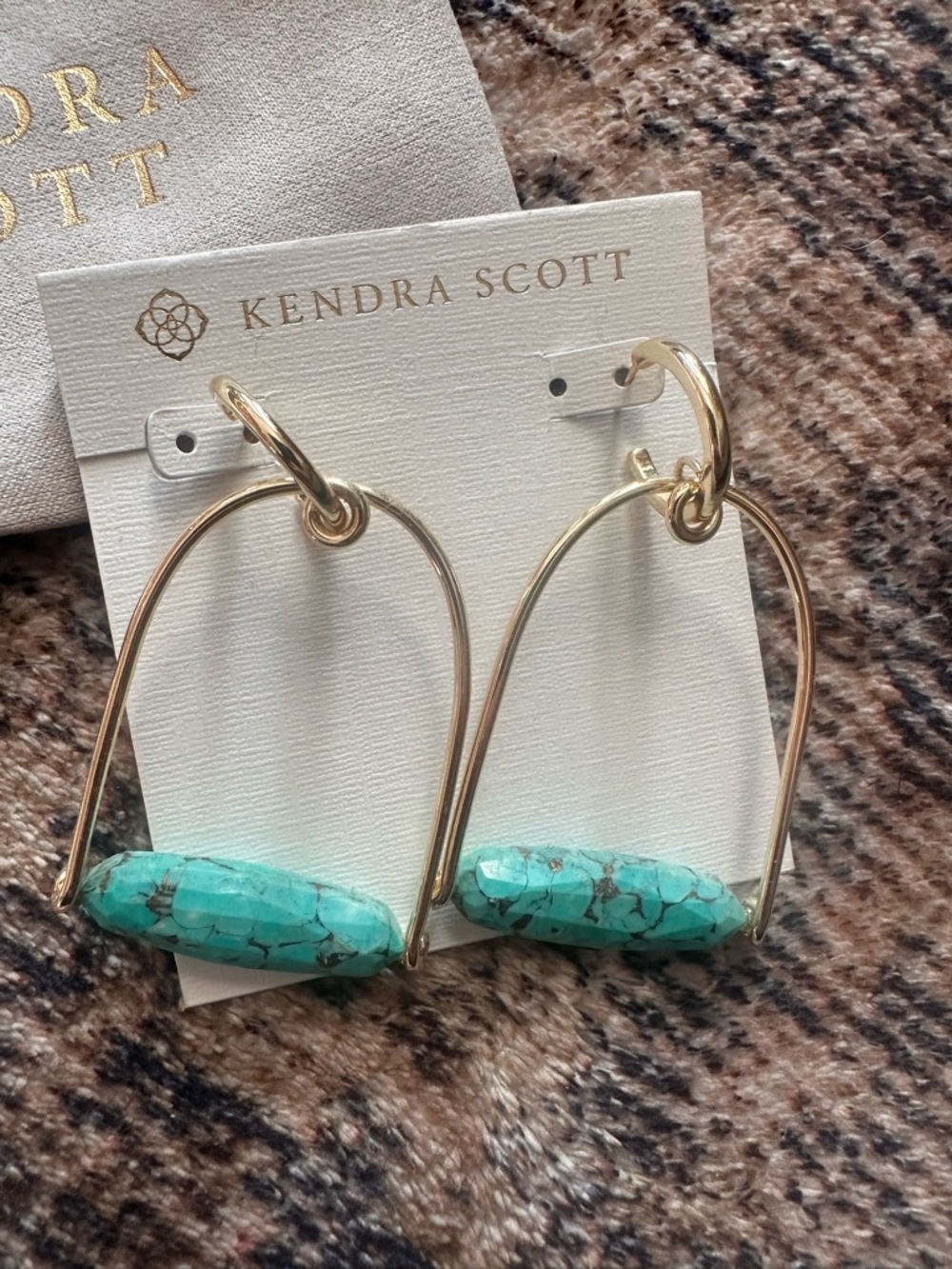 Kendra Scott Turquoise Marbled Stone Gold Arc Earrings